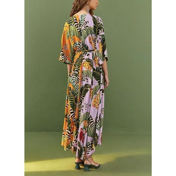 FARM RIO Mixed Striped Bananas Maxi Wrap Dress, Size XS - Picture 6 of 14